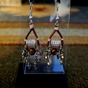 Elegant Silver and Brown Dangle Earrings